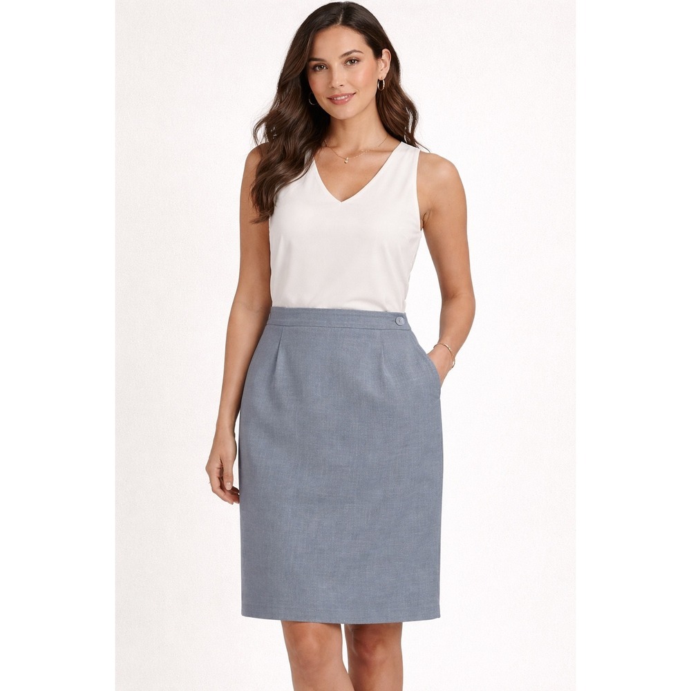 Vintage Jones Wear Blue Grey Pencil Skirt Womens 12 Knee Length Professional